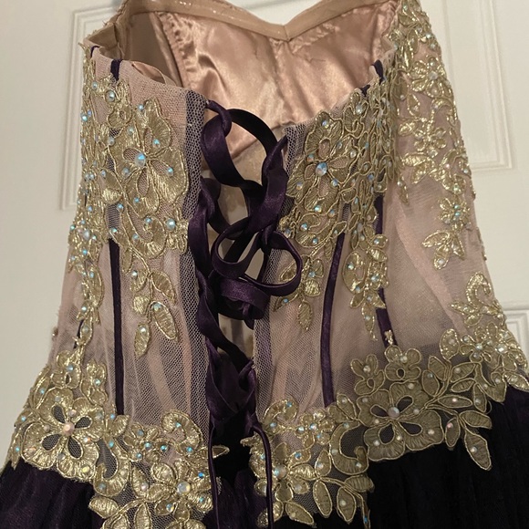 Windsor Gold Bustier Eggplant Tulle Prom Dress - Picture 8 of 10